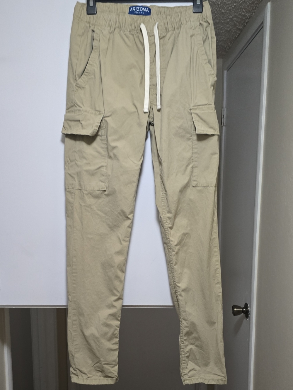 Mens Arizona Jean Company Drawstring Flex Slim Fit Khaki Cargo Pant | Size S